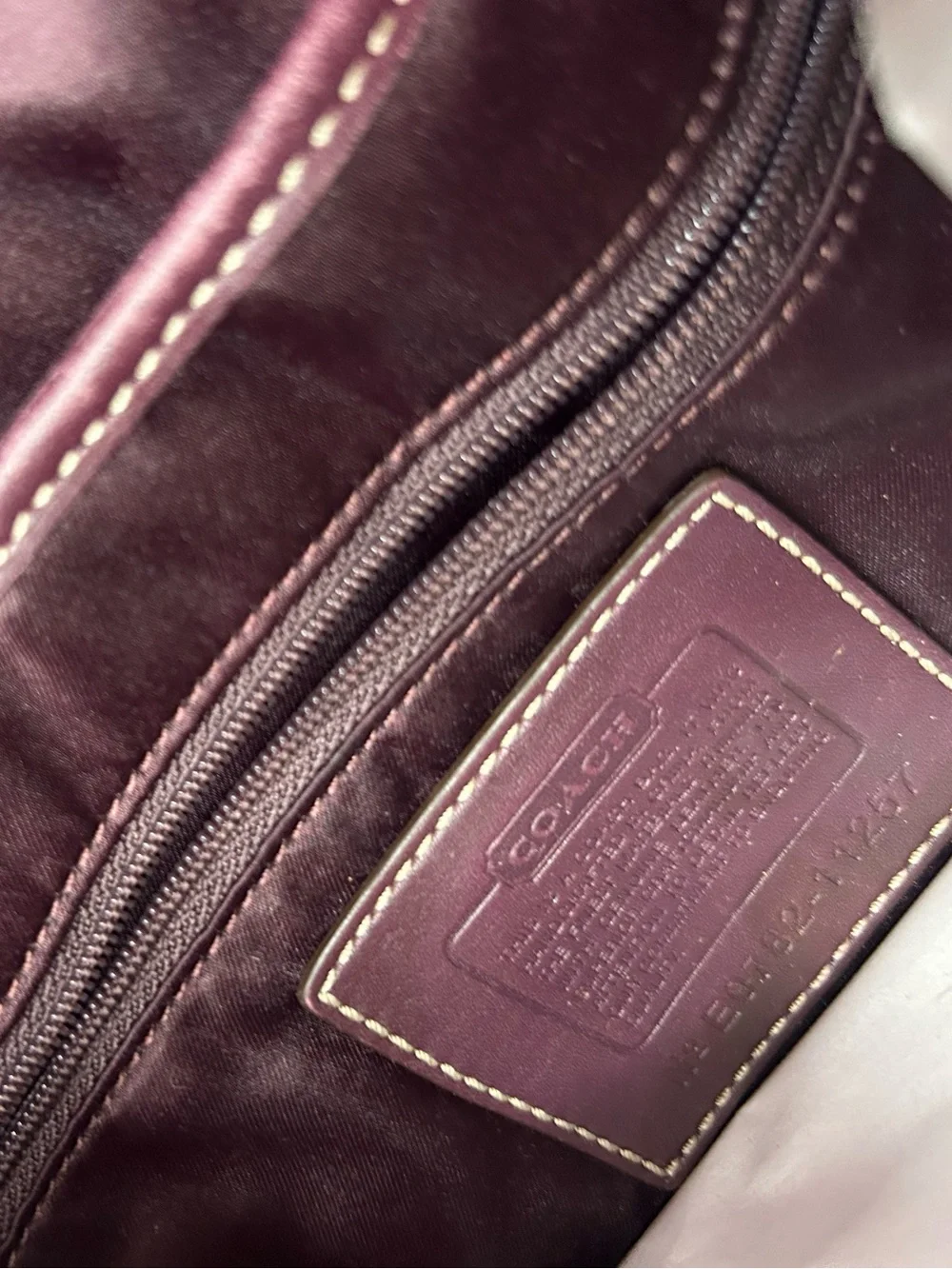 Coach Brown Signature Canvas Shoulder Bag with Plum Trim